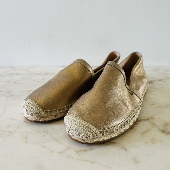 COACH Casey Metallic Gold Leather Slip-On Espadrille Flats - US 8 - Picture 1 of 10